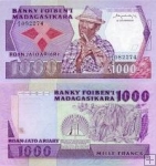 *1000 Frankov=200 Ariary Madagaskar 1983-87, P68 UNC