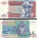 *50 000 Zaires Zair 1991, P40 AU/UNC, gorily