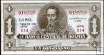 *1 Boliviano Bolívia 1928 (1952), P128c AU