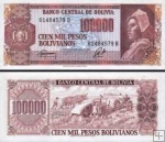 *100 000 Pesos Bolivianos Bolívia 1984, P171 UNC