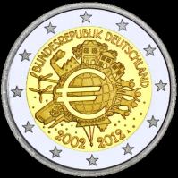 *2 Euro Nemecko 2012 D, 10. výročie zavedenia Eura - Kliknutím na obrázok zatvorte -