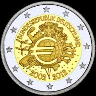 *2 Euro Nemecko 2012 F, 10. výročie zavedenia Eura - Kliknutím na obrázok zatvorte -