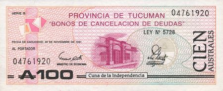 100 Austral Argentína(regional) 1991, Tucuman S2715 - Kliknutím na obrázok zatvorte -