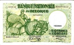 *50 belgických frankov - 10 belgas Belgicko 1945, P106 VG/3 - Kliknutím na obrázok zatvorte -