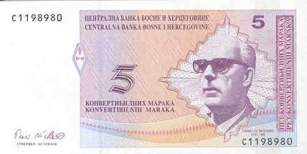 *5 Konvertibilných mariek Bosna Hercegovina 1998, P62a UNC - Kliknutím na obrázok zatvorte -