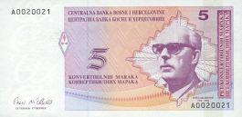 *5 Konvertibilných mariek Bosna Hercegovina 1998, P61a UNC - Kliknutím na obrázok zatvorte -