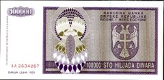 *100 000 Dinárov Bosna Hercegovina 1993, P141 UNC - Kliknutím na obrázok zatvorte -