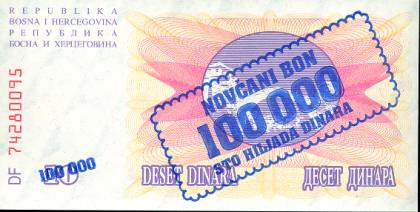 100 000 Dinárov Bosna a Hercegovina 1993, P34a UNC - Kliknutím na obrázok zatvorte -