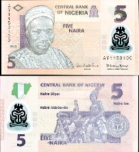 5 Naira Nigéria 2013, polymer P38d UNC - Kliknutím na obrázok zatvorte -