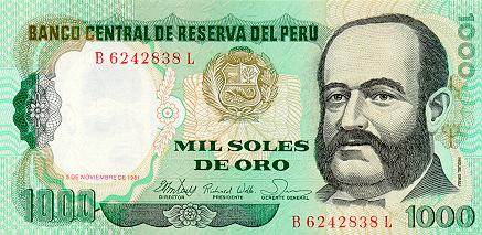 *1000 Soles De Oro Peru 1981, P122 UNC - Kliknutím na obrázok zatvorte -