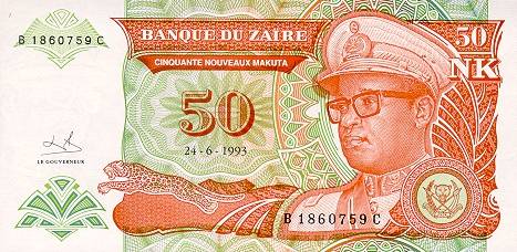 *50 Noveaux Makuta Zair 1993, P51 UNC - Kliknutím na obrázok zatvorte -