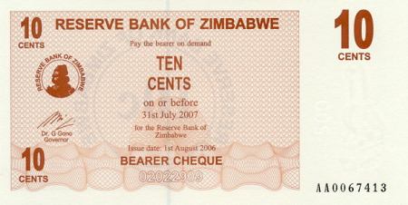 *10 Centov Zimbabwe 2006, P35 UNC, Bearer Cheque - Kliknutím na obrázok zatvorte -