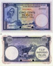 500 Frankov Belgické Kongo 1953 P28st SPECIMEN - REPLIKA - Kliknutím na obrázok zatvorte -