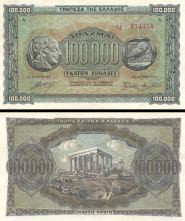 *100 000 Drachiem Grécko 1944, P125a VG - Kliknutím na obrázok zatvorte -