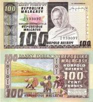 *100 Frankov=20 Ariary Madagaskar 1974-75, P63a UNC - Kliknutím na obrázok zatvorte -