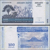 100 Ariary = 500 Frankov Madagaskar 2008, P86b UNC - Kliknutím na obrázok zatvorte -