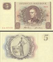 **5 Korún Švédsko 1954, P42a UNC - Kliknutím na obrázok zatvorte -