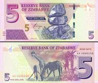 *5 dolárov Zimbabwe 2016, P100 UNC - Kliknutím na obrázok zatvorte -