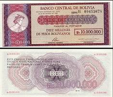 *10 000 000 Pesos Bolivianos Bolívia 1985, P192B UNC - Kliknutím na obrázok zatvorte -