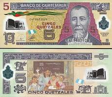 *5 Quetzal Guatemala 2010-14, polymer P122 UNC - Kliknutím na obrázok zatvorte -