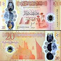 *20 líbyjských dinárov Líbya 2025, P87 polymer UNC - Kliknutím na obrázok zatvorte -