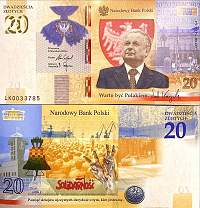 *20 Zlotych Poľsko 2021 Lech Kaczynski P195F UNC v obale - Kliknutím na obrázok zatvorte -